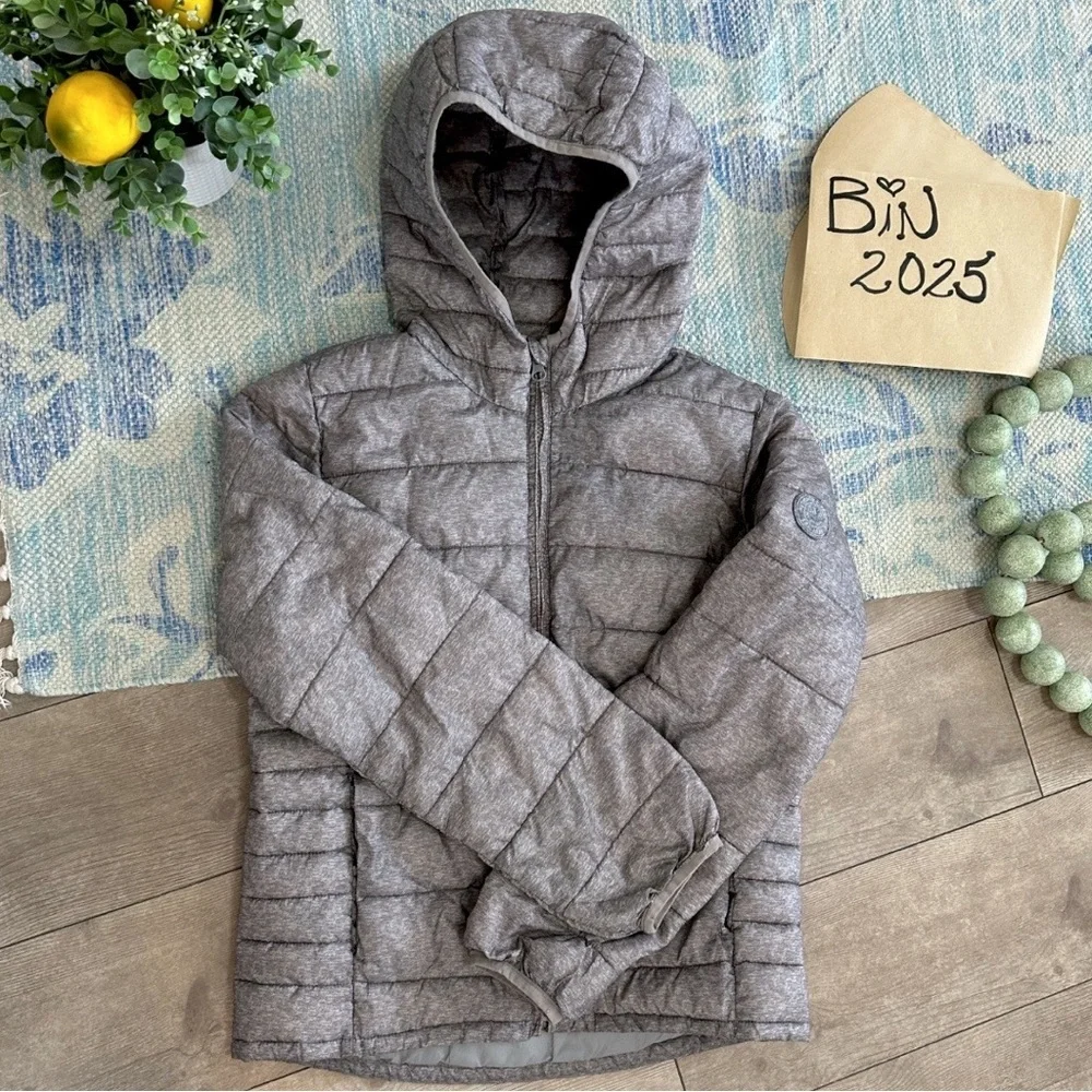 Gap Kids Girls XXL Hooded Zip Puffer Coat Jacket Gray Metallic with Pockets
